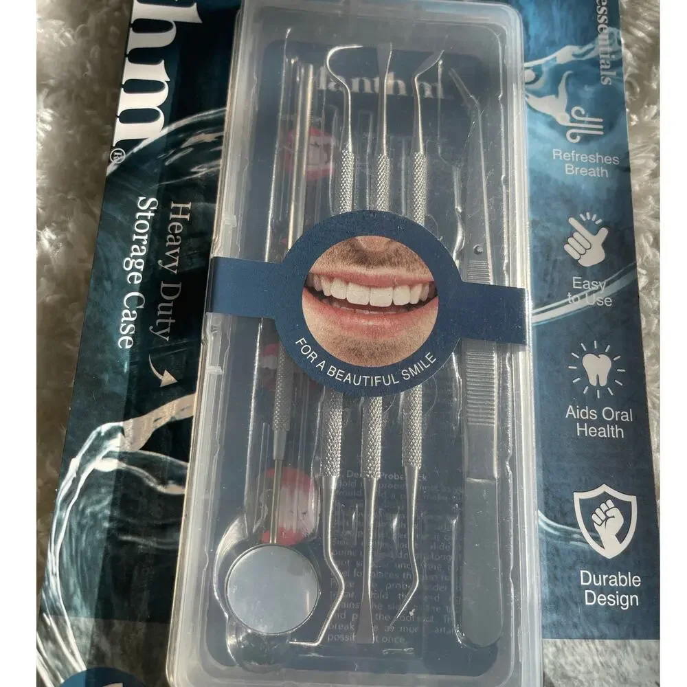 Manthm Stainless Steel Dental Tools Kit 6 Piece With Travel Case Oral Care NEW